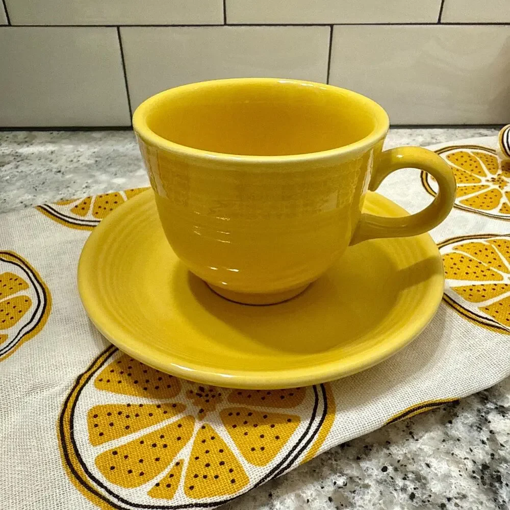 Vintage Fiesta Teacup & Saucer in Sunflower – Homer Laughlin Ceramic Made in USA